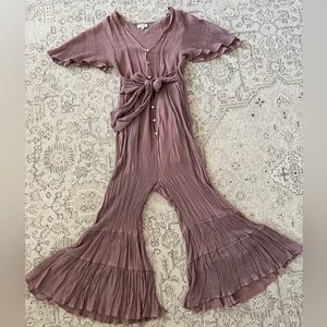 Umgee Mauve Pink Ruffle Flare Jumpsuit-Size Small